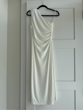 Zara White Draped One-Shoulder Dress